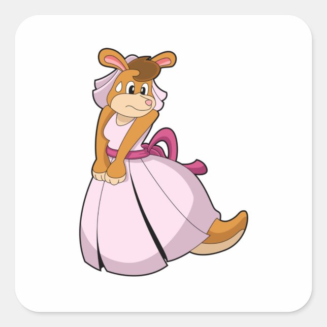 Kangaroo as Bride with Wedding dress Square Sticker (Front)