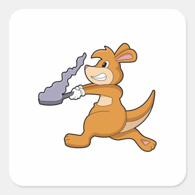 Kangaroo as Cook with Pan Square Sticker (Front)