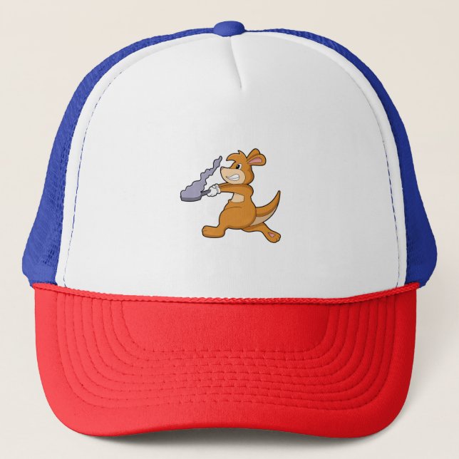 Kangaroo as Cook with Pan Trucker Hat (Front)