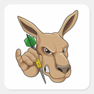 Kangaroo as Dart player with Dart Square Sticker