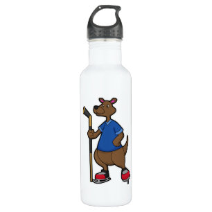 Kangaroo at Ice hockey with Ice hockey stick 710 Ml Water Bottle