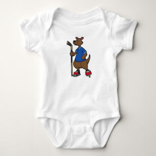 Kangaroo at Ice hockey with Ice hockey stick Baby Bodysuit