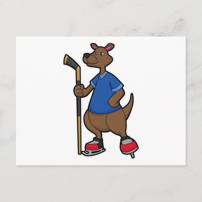 Kangaroo at Ice hockey with Ice hockey stick Postcard (Front)
