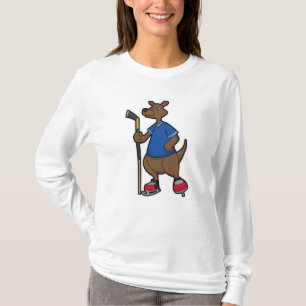 Kangaroo at Ice hockey with Ice hockey stick T-Shirt