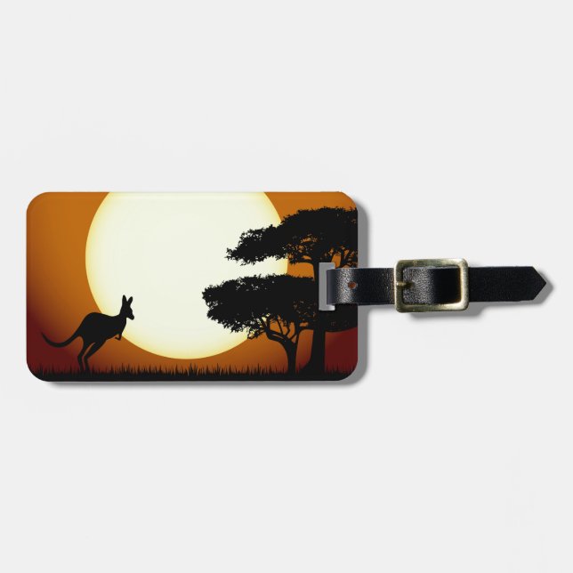 Kangaroo at sunset luggage tag (Front Horizontal)