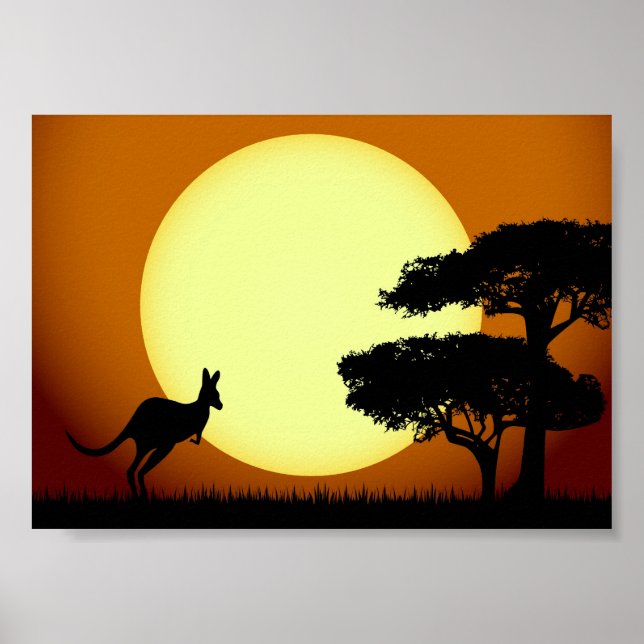 Kangaroo at sunset poster (Front)