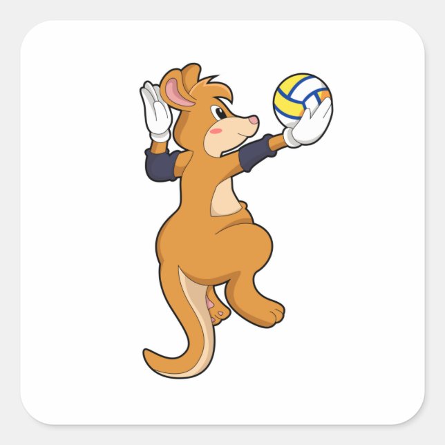 Kangaroo at Volleyball Sports Square Sticker (Front)