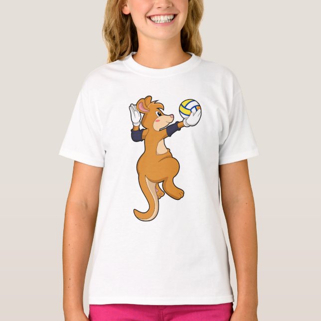 Kangaroo at Volleyball Sports T-Shirt (Front)