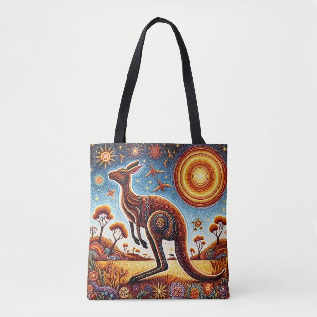 Kangaroo Aussie Aboriginal Art style Wildlife Tote Bag (Front)