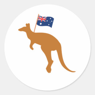 kangaroo australia flag white classic round sticker