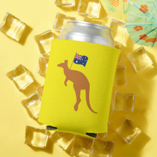 kangaroo australia flag yellow can cooler