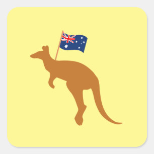 kangaroo australia flag yellow square sticker