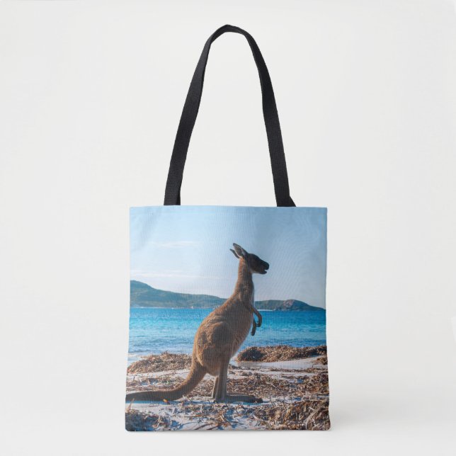 Kangaroo Australia Lucky Bay Beach Photo Tote Bag (Front)
