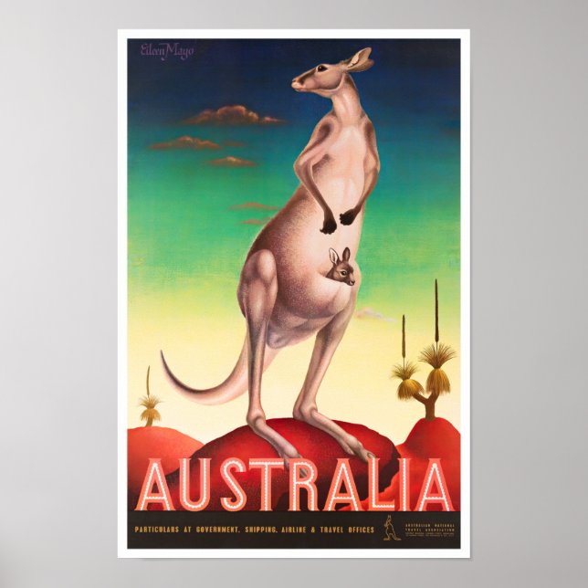 Kangaroo Australia vintage travel Poster (Front)