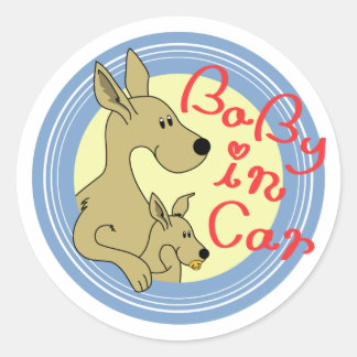 kangaroo-Baby in Car Classic Round Sticker