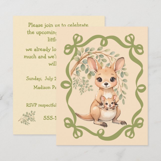 Kangaroo Baby Shower Digital Download Invitations (Front/Back)