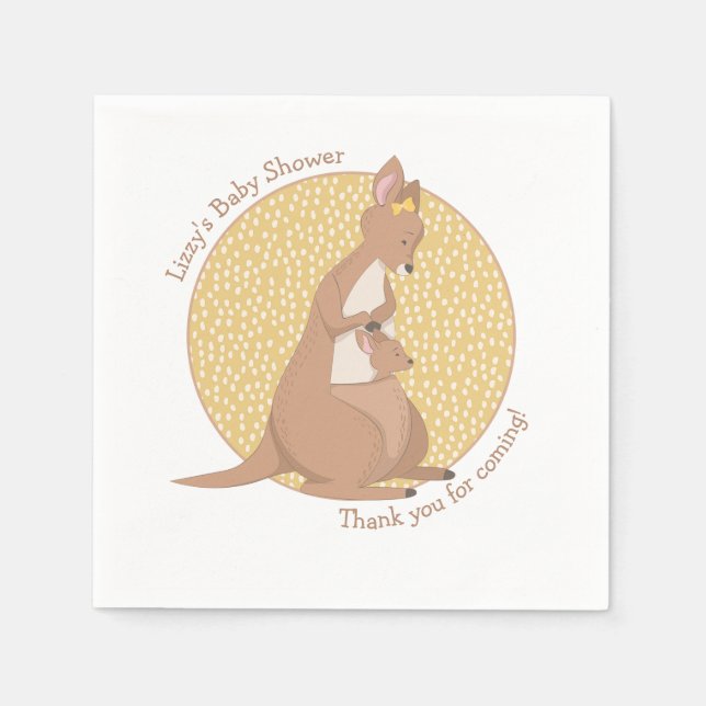 Kangaroo Baby Shower Neutral Yellow and Tan Napkin (Front)