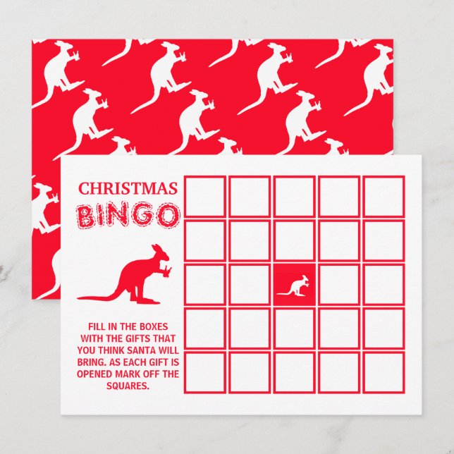 Kangaroo Beer, Australian Christmas Bingo Card (Front/Back)