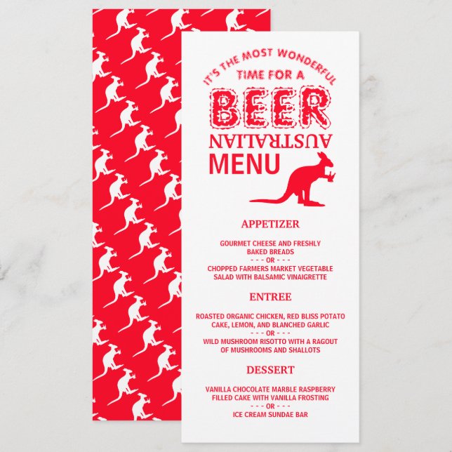 Kangaroo Beer, Australian Christmas Menu Invitation (Front/Back)