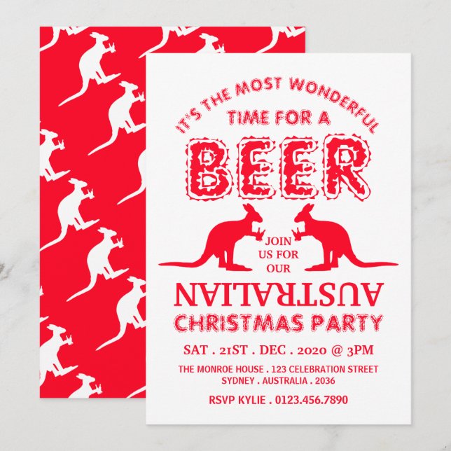 Kangaroo Beer, Australian Christmas Party Invitation (Front/Back)