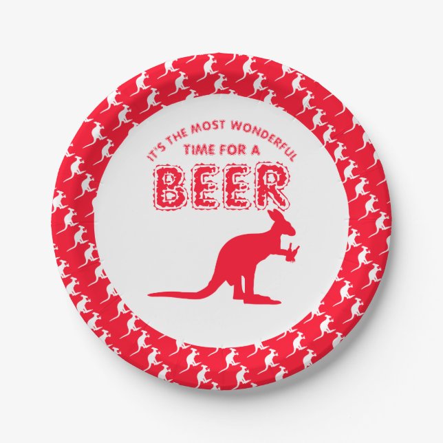Kangaroo Beer, Australian Christmas Party Paper Plate (Front)