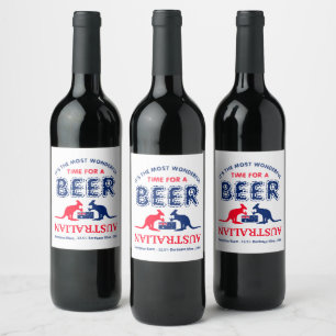 Kangaroo Beer, Australian Flag, Christmas Wine Label