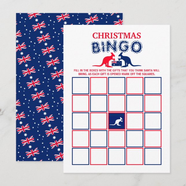 Kangaroo Beer, Australian Flag, Xmas Bingo Card (Front/Back)