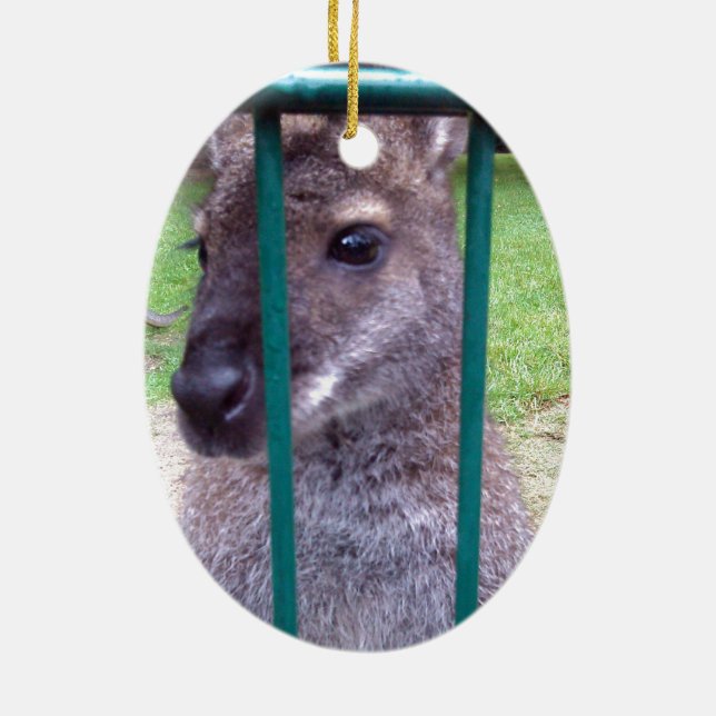 Kangaroo behind bars ceramic tree decoration (Back)