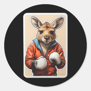 Kangaroo Boxer Design - Playful Boxing Kangaroo Ar Classic Round Sticker