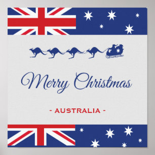 Kangaroo Christmas Decor, Merry Animal Australia Poster
