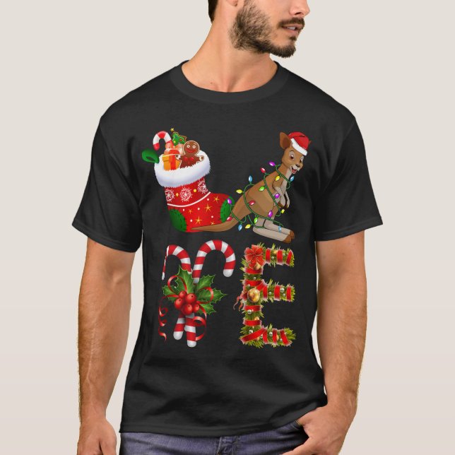 Kangaroo Christmas Lights Led Funny Santa Hat Chri T-Shirt (Front)