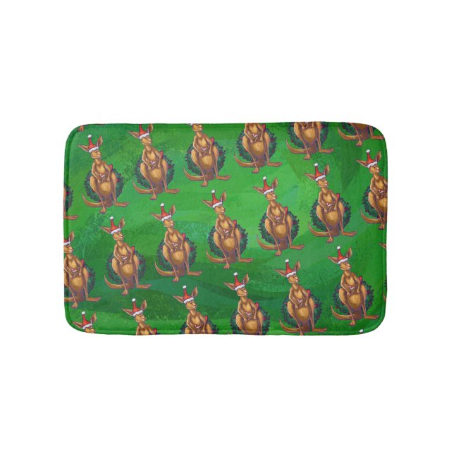 Kangaroo Christmas on Painted Green Back Bath Mat (Front)