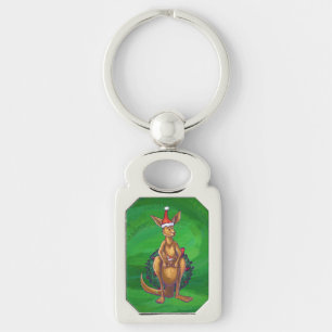 Kangaroo Christmas on Painted Green Back Key Ring