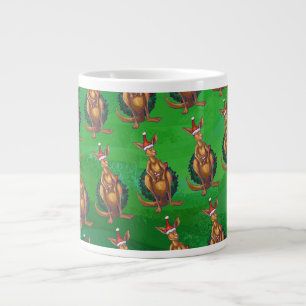 Kangaroo Christmas on Painted Green Back Large Coffee Mug