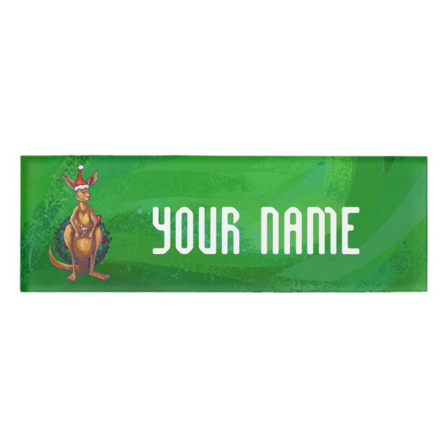 Kangaroo Christmas on Painted Green Back Name Tag (Front)