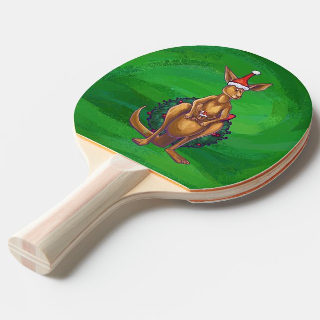 Kangaroo Christmas on Painted Green Back Ping Pong Paddle (Front Angle)