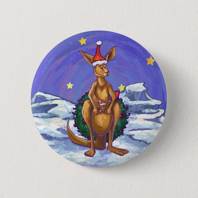 Kangaroo Christmas Starry Night 6 Cm Round Badge (Front)
