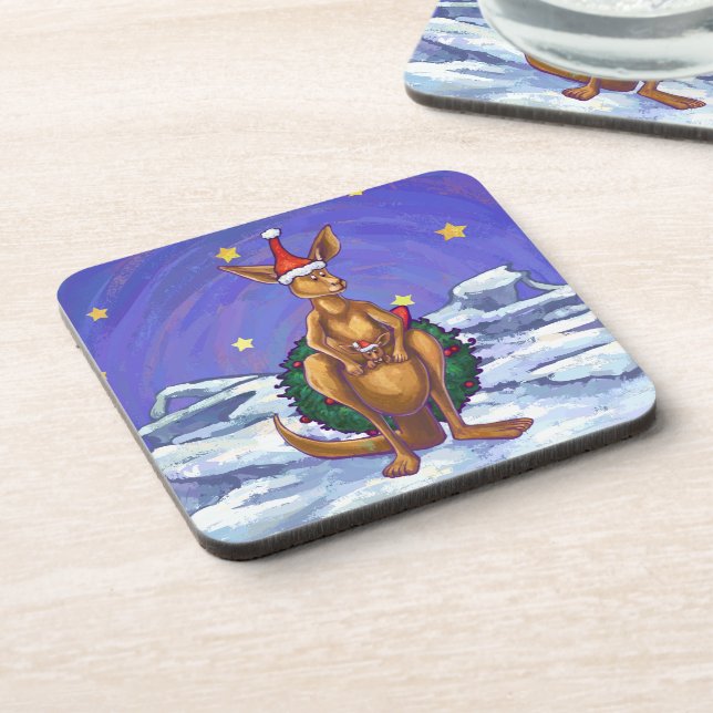 Kangaroo Christmas Starry Night Coaster (Left Side)