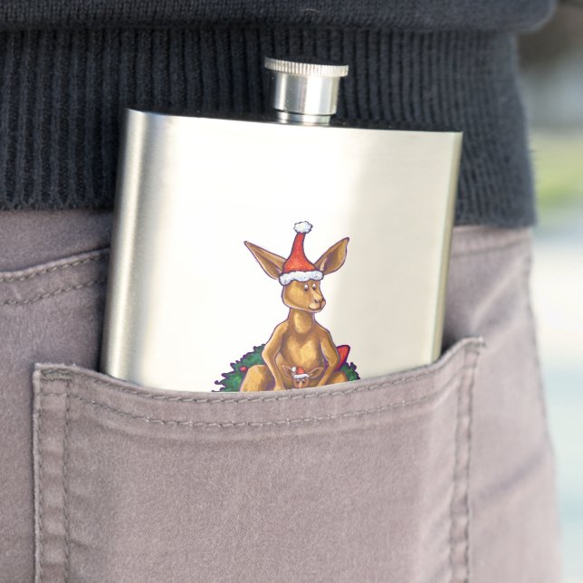 Kangaroo Christmas Starry Night Hip Flask (In Situ)