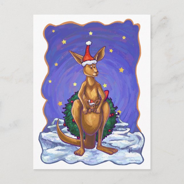 Kangaroo Christmas Starry Night Holiday Postcard (Front)