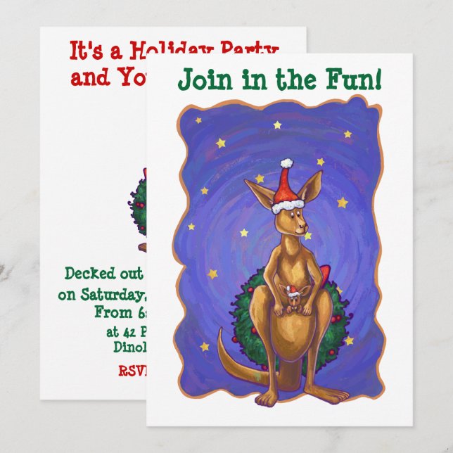 Kangaroo Christmas Starry Night Invitation (Front/Back)