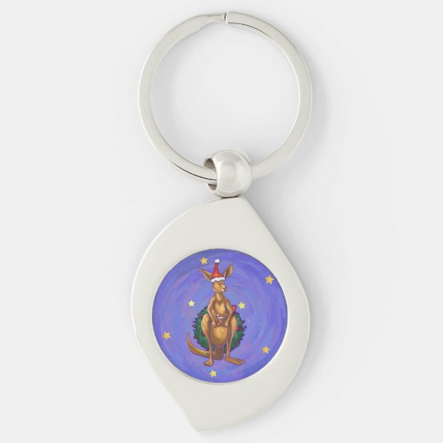 Kangaroo Christmas Starry Night Key Ring (Front)