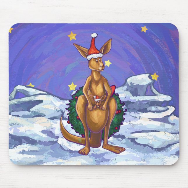 Kangaroo Christmas Starry Night Mouse Mat (Front)