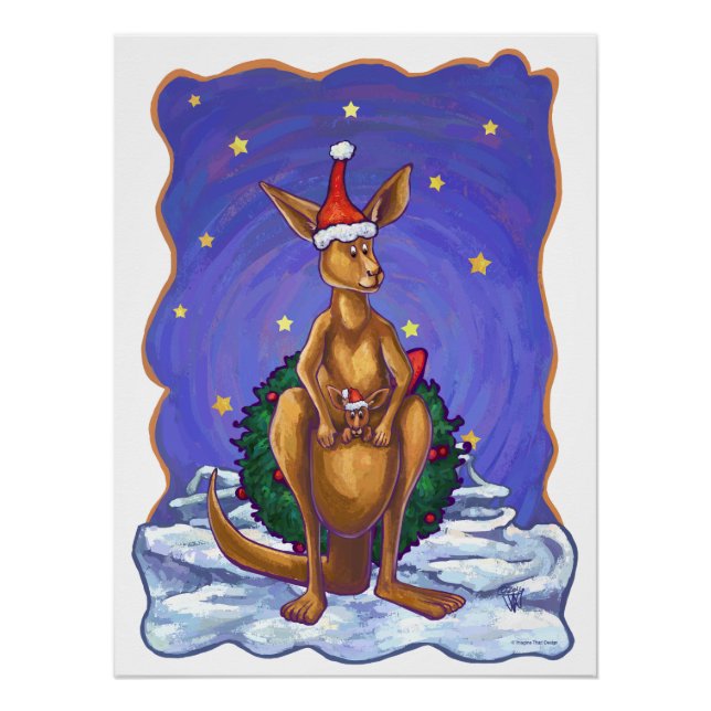 Kangaroo Christmas Starry Night Poster (Front)