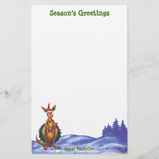 Kangaroo Christmas Starry Night Stationery (Front)