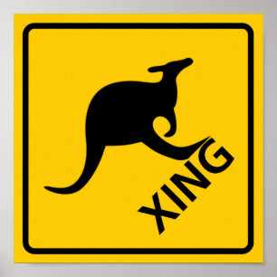 Kangaroo Crossing Highway Sign
