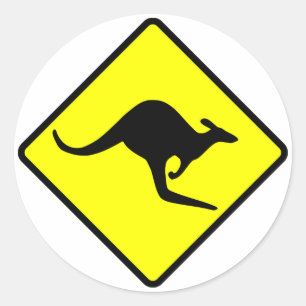 Kangaroo Crossing Road Sign Classic Round Sticker