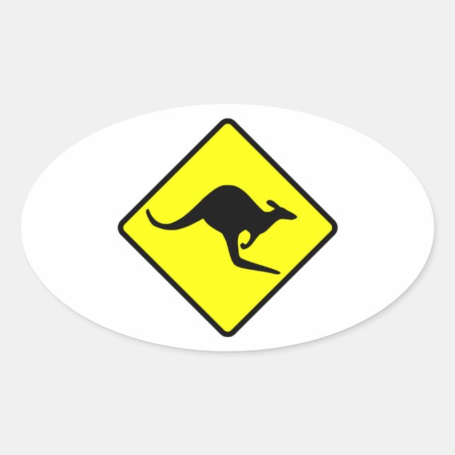 Kangaroo Crossing Road Sign Oval Sticker (Front)