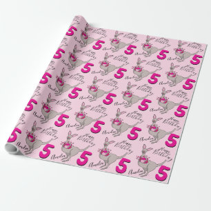 Kangaroo girls 5th birthday name pink wrapping wrapping paper