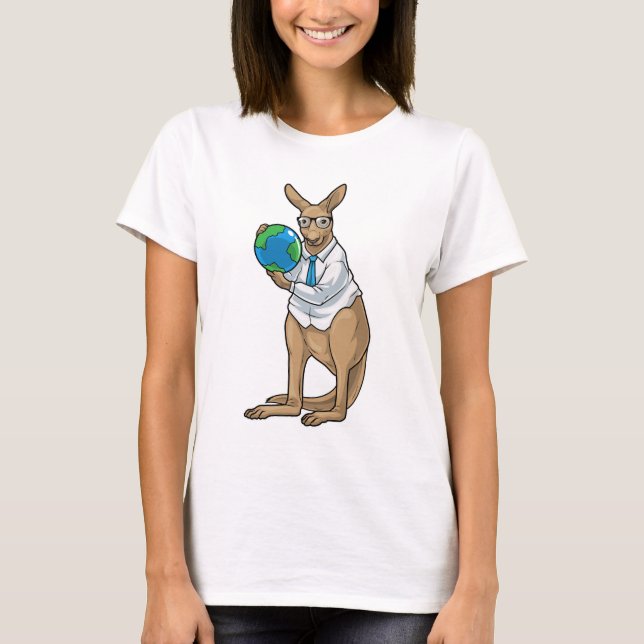 Kangaroo History Teacher Globe T-Shirt (Front)